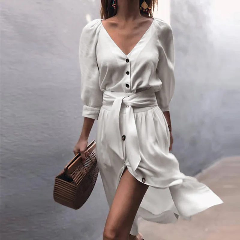 DUISNENA boho dress puff sleeve v-neck women dresses belt casual split robe solid color spring/autumn vestidos
DUISNENA boho dress puff sleeve v-neck women dresses belt casual split robe solid color spring/autumn vestidos