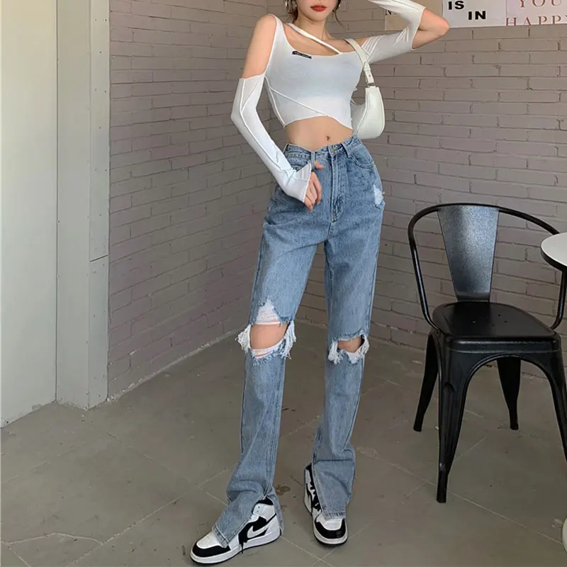 Spot China autumn new women's fashion trend personality high waist design sense rip rip floor mop jeans
Spot China autumn new women's fashion trend personality high waist design sense rip rip floor mop jeans