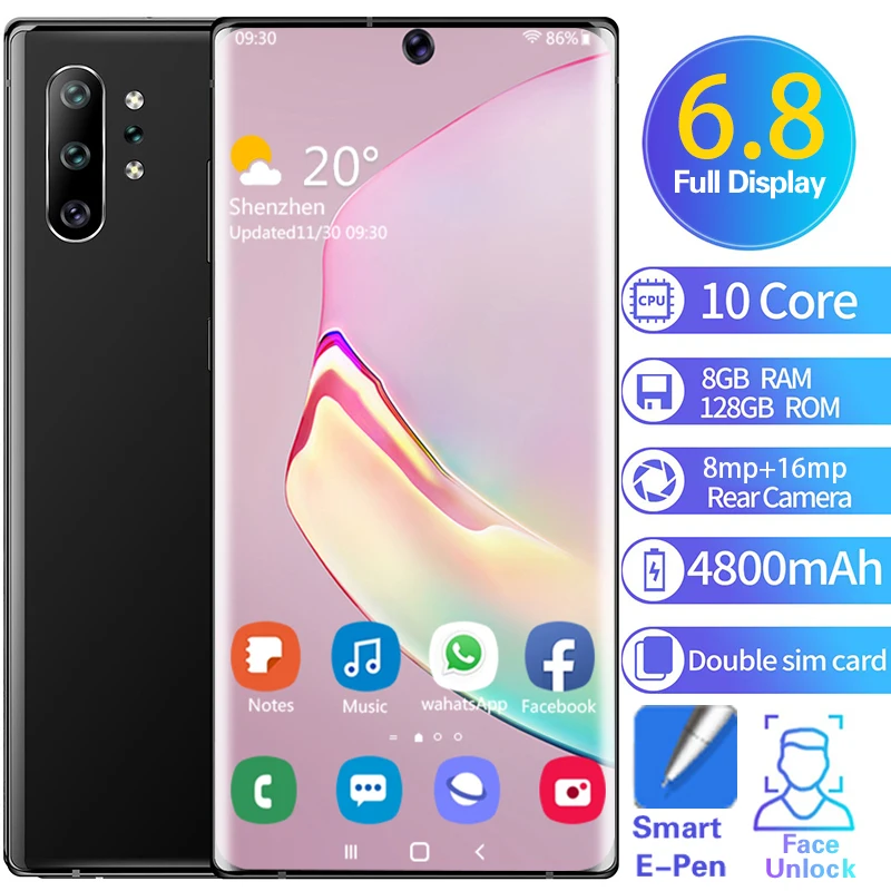 Note10+ 7.1 inch 4800mAh Smartphones Battery Big Battery 8GB+128GB glass film Face ID Dual Sim Android 10.0 5G 16MP+32MP
Note10+ 7.1 inch 4800mAh Smartphones Battery Big Battery 8GB+128GB glass film Face ID Dual Sim Android 10.0 5G 16MP+32MP
