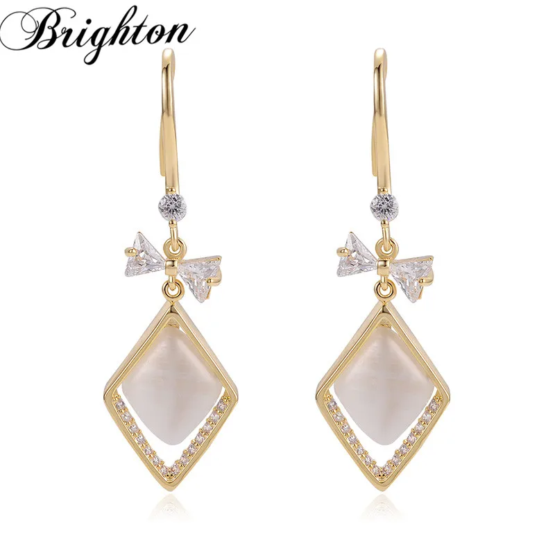 

Brighton Elegant Butterfly Zircon Drop Dangle Earrings For Women 2021 Rhombus Opal Metal Brincos Party Trendy Jewelry Bijoux