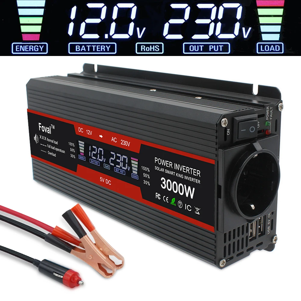 Power Inverter 1500W/2000W/2600W LCD Display DC 12V to AC 220V Solar 2 USB Car Transformer Convert EU Socket Modified Sine Wave
Power Inverter 1500W/2000W/2600W LCD Display DC 12V to AC 220V Solar 2 USB Car Transformer Convert EU Socket Modified Sine Wave
