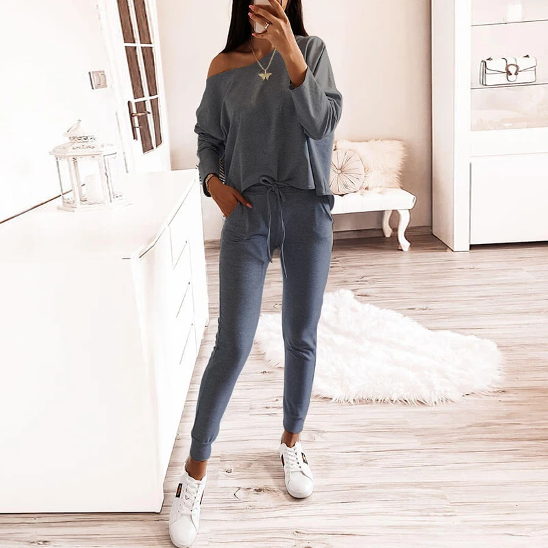 Fashion Sweatshirt Women 2 Pcs Set Solid Color Tracksuit Spring Autumn Off Shoulder Pullover+Pants Sportswear Outfits For Women
Fashion Sweatshirt Women 2 Pcs Set Solid Color Tracksuit Spring Autumn Off Shoulder Pullover+Pants Sportswear Outfits For Women