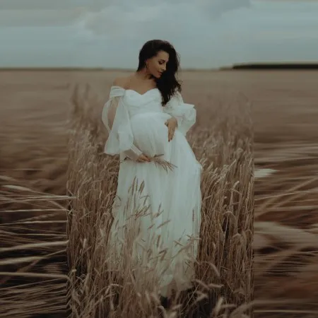 Pure White Puffy Long Sleeves Tulle Maternity Dresse Floor Length Cap Sleeve Sweetheart Pleated Plus Size Pregnancy Gown
Pure White Puffy Long Sleeves Tulle Maternity Dresse Floor Length Cap Sleeve Sweetheart Pleated Plus Size Pregnancy Gown