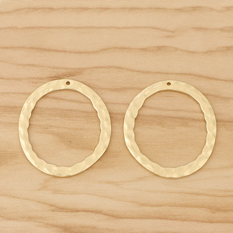 10 Pieces Gold Tone Hollow Open Hammered Round Ring Charms Pendants for DIY Earrings Jewellery Making Accessories 35x32mm | Украшения и