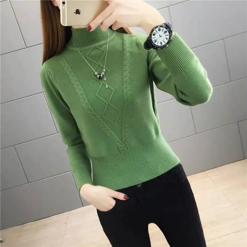 

Woman Sweaters Thickened Turtleneck Knitwear Sweater Women's High Waist Slim-Fit Crop-Top Femme Chandails Pull Hiver