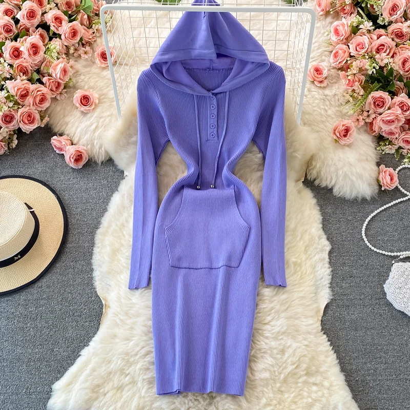 Casual hooded sweater dress women's autumn new long sleeves waist slim knitted stretch Pockets wrap hip dress clothing women
Casual hooded sweater dress women's autumn new long sleeves waist slim knitted stretch Pockets wrap hip dress clothing women