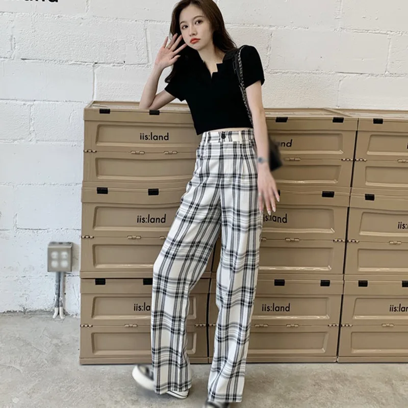 Women's Mid-waisted Thin Straight-leg Mopping Pants Fashion Korean Style Loose Casual Plaid Drape Wide-leg Pants
Women's Mid-waisted Thin Straight-leg Mopping Pants Fashion Korean Style Loose Casual Plaid Drape Wide-leg Pants
