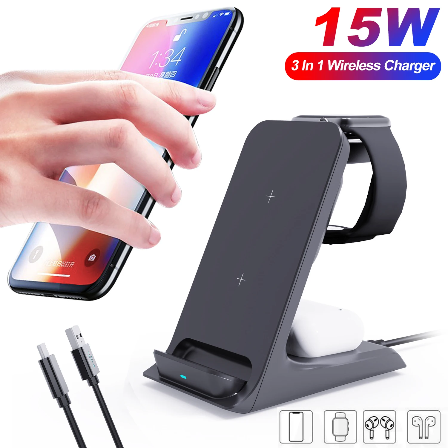 15W 3 in 1 Wireless Charger Stand For iPhone 12 11 XS QI Phone Chargers Holder For Apple Airpods Pro Fast Charging Dock Station
15W 3 in 1 Wireless Charger Stand For iPhone 12 11 XS QI Phone Chargers Holder For Apple Airpods Pro Fast Charging Dock Station