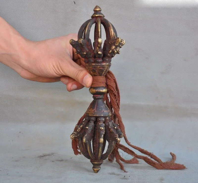 christmas 9" Old Tibet temple Bronze Dragon Head Dorje Vajra Phurpa Exorcism FaQi halloween 
christmas 9" Old Tibet temple Bronze Dragon Head Dorje Vajra Phurpa Exorcism FaQi halloween