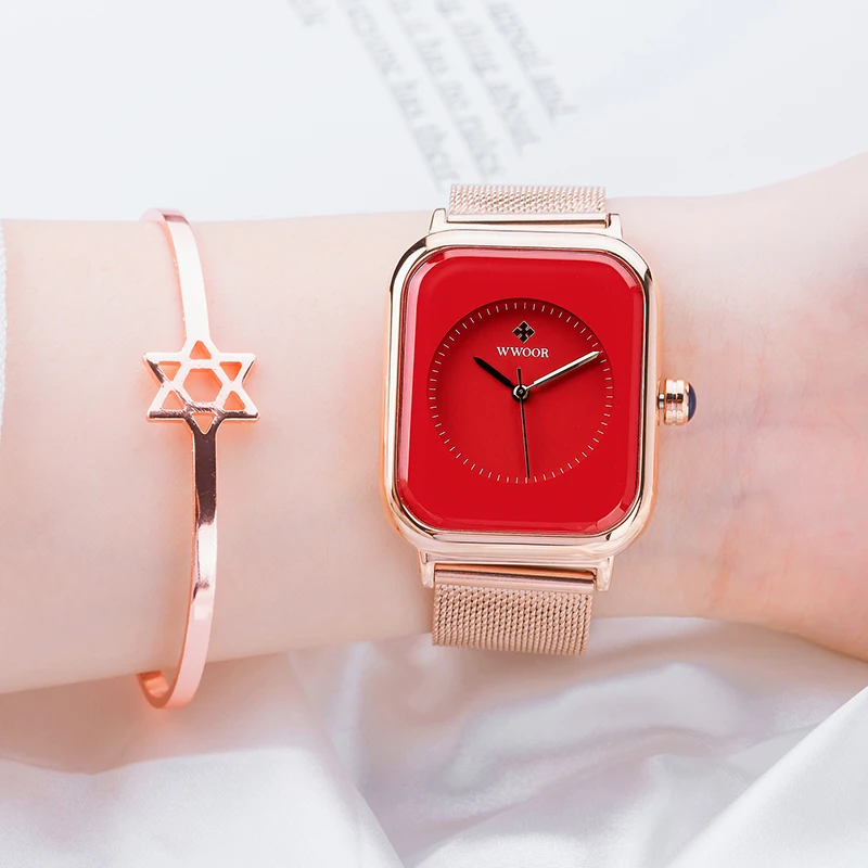Часы наручные WWOOR женские с квадратным циферблатом модные брендовые Роскошные