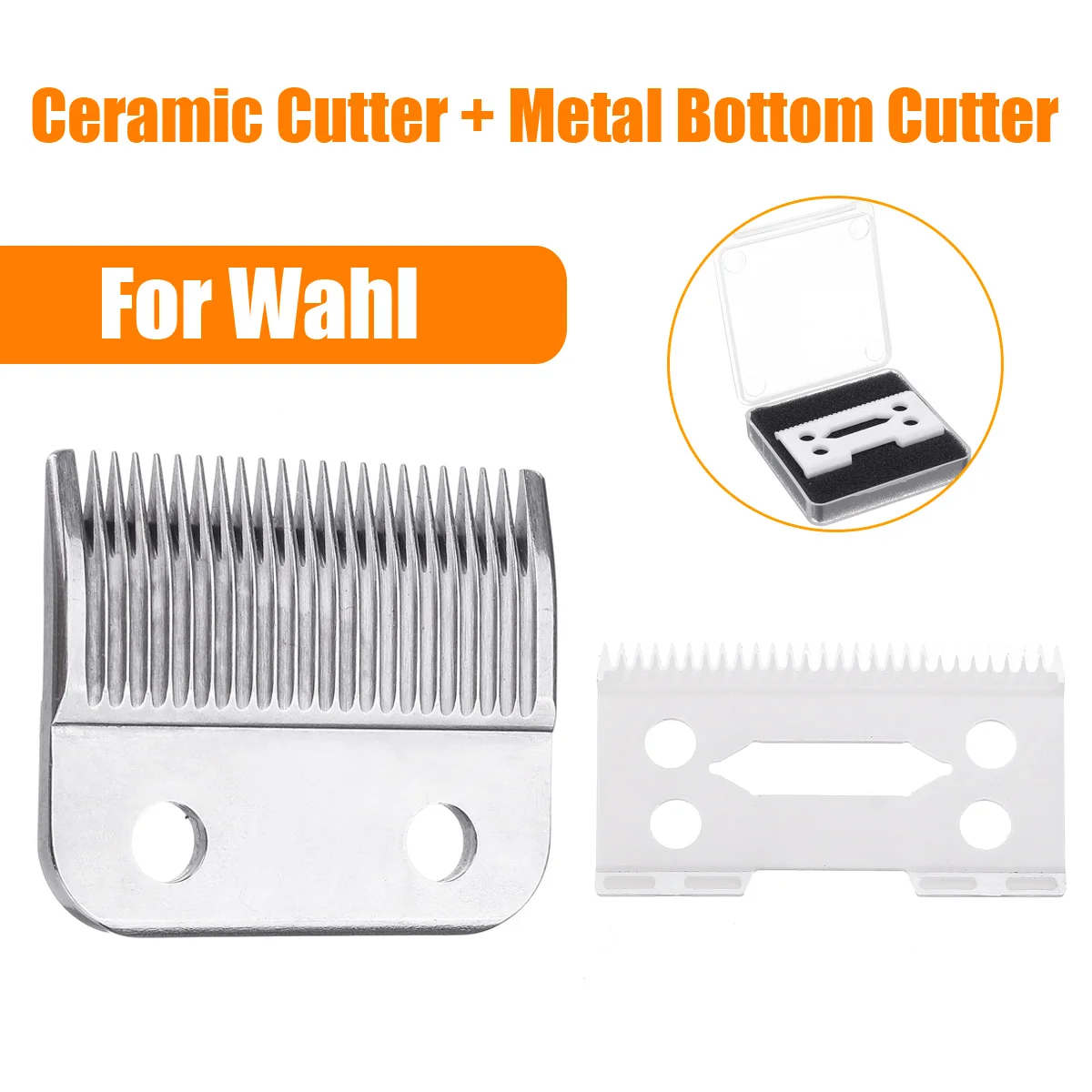 2Pcs Hair Clipper Ceramic Blade Cutter + Metal Bottom Beard Blade Cutter Knife With Box For Wahl Electric Shear Clipper Silver
2Pcs Hair Clipper Ceramic Blade Cutter + Metal Bottom Beard Blade Cutter Knife With Box For Wahl Electric Shear Clipper Silver