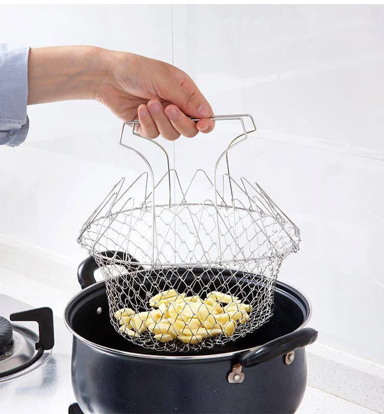 Frying net stainless steel folding frying basket Household frying oil strainer Multifunctional frying tool drain basket
Frying net stainless steel folding frying basket Household frying oil strainer Multifunctional frying tool drain basket