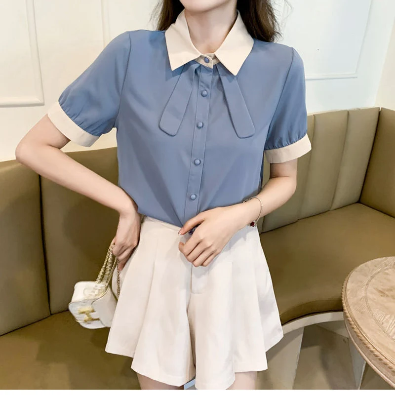 2021 New Summer Women Blouses Casual Short Sleeve Students Chiffon Shirts Fashion Slim Elegant Office Lady Tops Clothing
2021 New Summer Women Blouses Casual Short Sleeve Students Chiffon Shirts Fashion Slim Elegant Office Lady Tops Clothing