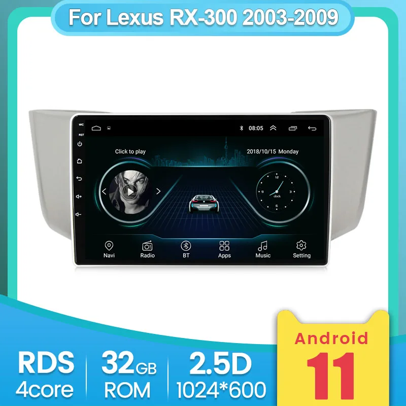 Автомобильный GPS-радиоприемник 1024*600P Android 9 0 2 Гб 32 ГБ для Lexus RX330 RX300 RX400H 2003-2009