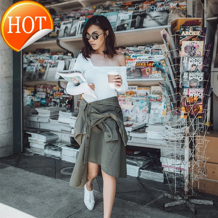 Amylife white one neck long sleeve slant shoulder T-shirt irregular washed cotton knot army green skirt
Amylife white one neck long sleeve slant shoulder T-shirt irregular washed cotton knot army green skirt