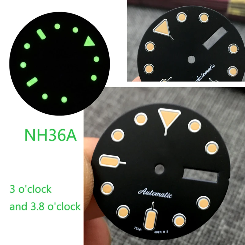 28.5mm Black NH36 Watch Dial Luminous Dial for NH36 Movement Abalone King Turtle Dial Orange Nail Dual Calendar Dial with S LOGO
28.5mm Black NH36 Watch Dial Luminous Dial for NH36 Movement Abalone King Turtle Dial Orange Nail Dual Calendar Dial with S LOGO