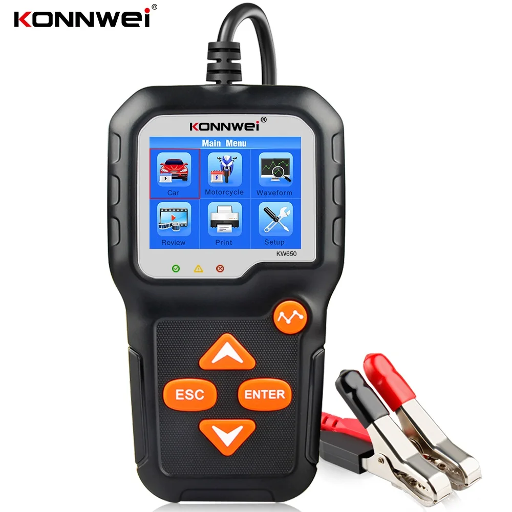 KONNWEI KW650 Car Motorcycle Battery Tester 12V 6V Battery System Analyzer 2000CCA Charging Cranking Test Tools for the Car
KONNWEI KW650 Car Motorcycle Battery Tester 12V 6V Battery System Analyzer 2000CCA Charging Cranking Test Tools for the Car