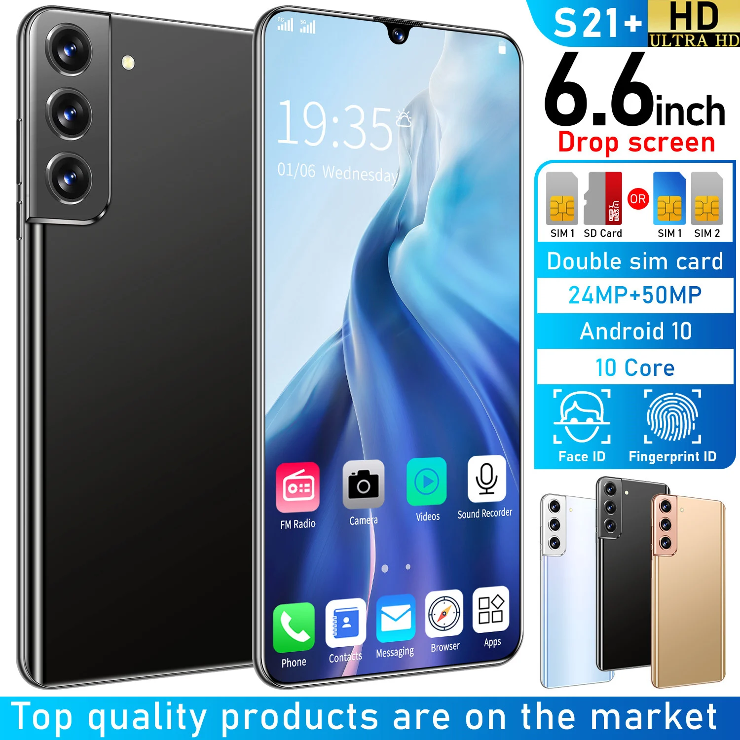 S21+ Smartphone 6.6Inch 6000mah Android 10 Sim Dual 4G 5G 24+48MP HD Camera Face Wake 12+ 512GB Global Version Network CellPhone
S21+ Smartphone 6.6Inch 6000mah Android 10 Sim Dual 4G 5G 24+48MP HD Camera Face Wake 12+ 512GB Global Version Network CellPhone