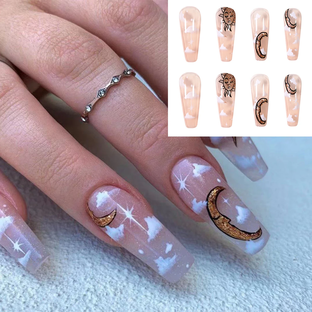 24Pcs/box False Nails with Sky Clouds Blue Pink Gradient Designs Fake Nails Long Coffin Full Cover Nail Art Tips Press on Nails
24Pcs/box False Nails with Sky Clouds Blue Pink Gradient Designs Fake Nails Long Coffin Full Cover Nail Art Tips Press on Nails