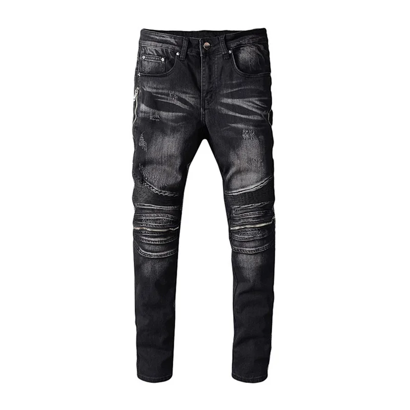 America Men High Street Pleated Jeans With Holes Washed Streetwear Denim Trousers For Male Biker Pants
America Men High Street Pleated Jeans With Holes Washed Streetwear Denim Trousers For Male Biker Pants