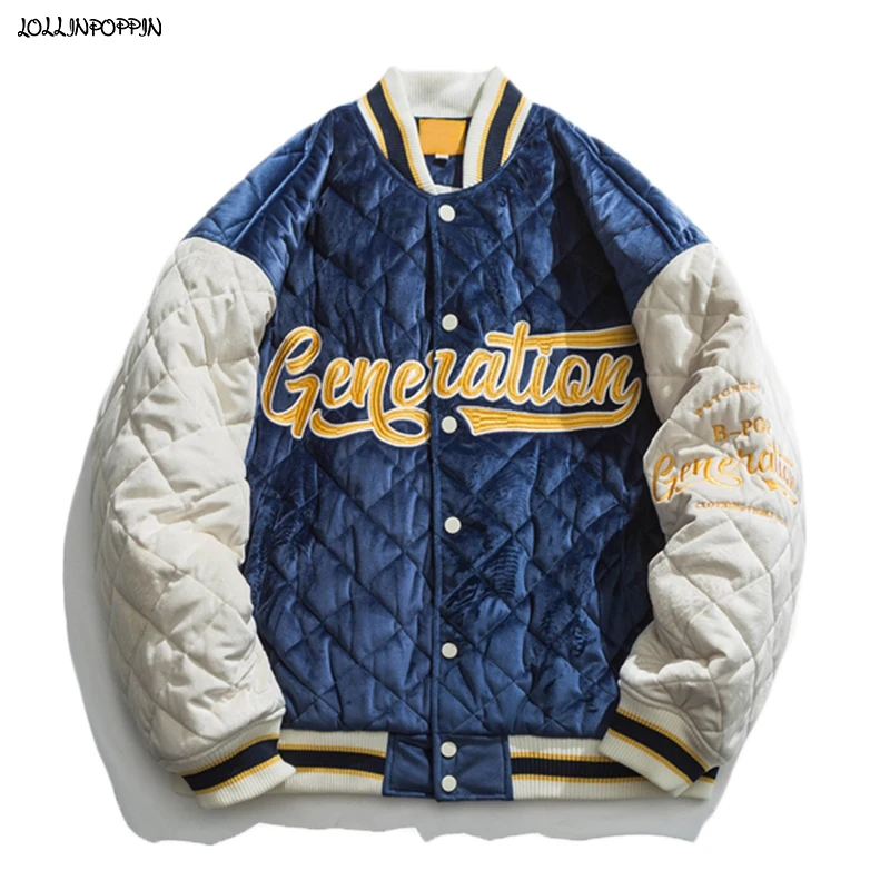 American Style Men Quilted Velvet Baseball Jacket Stand Collar 2021 Winter Letters Embroidery Hip Hop Mens Velour Bomber Jacket
American Style Men Quilted Velvet Baseball Jacket Stand Collar 2021 Winter Letters Embroidery Hip Hop Mens Velour Bomber Jacket