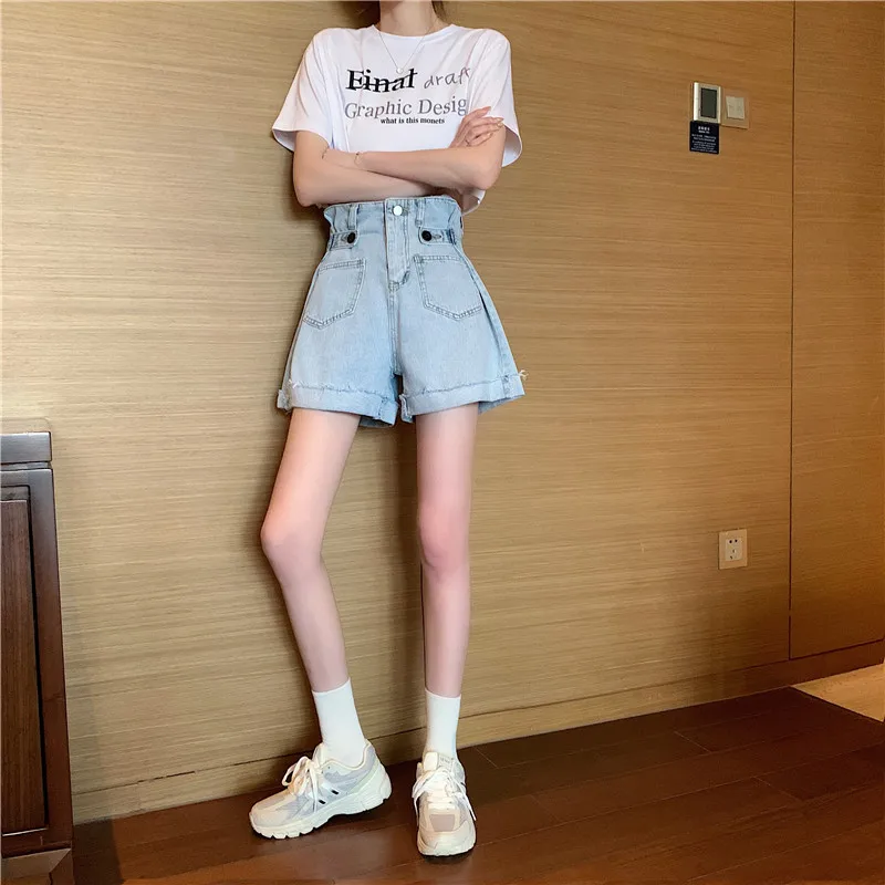 Light Blue High Waist Curl A- line Wide Leg Shorts Women's Korean-Style Button Waist Slimming Reverse Design Jeans
Light Blue High Waist Curl A- line Wide Leg Shorts Women's Korean-Style Button Waist Slimming Reverse Design Jeans