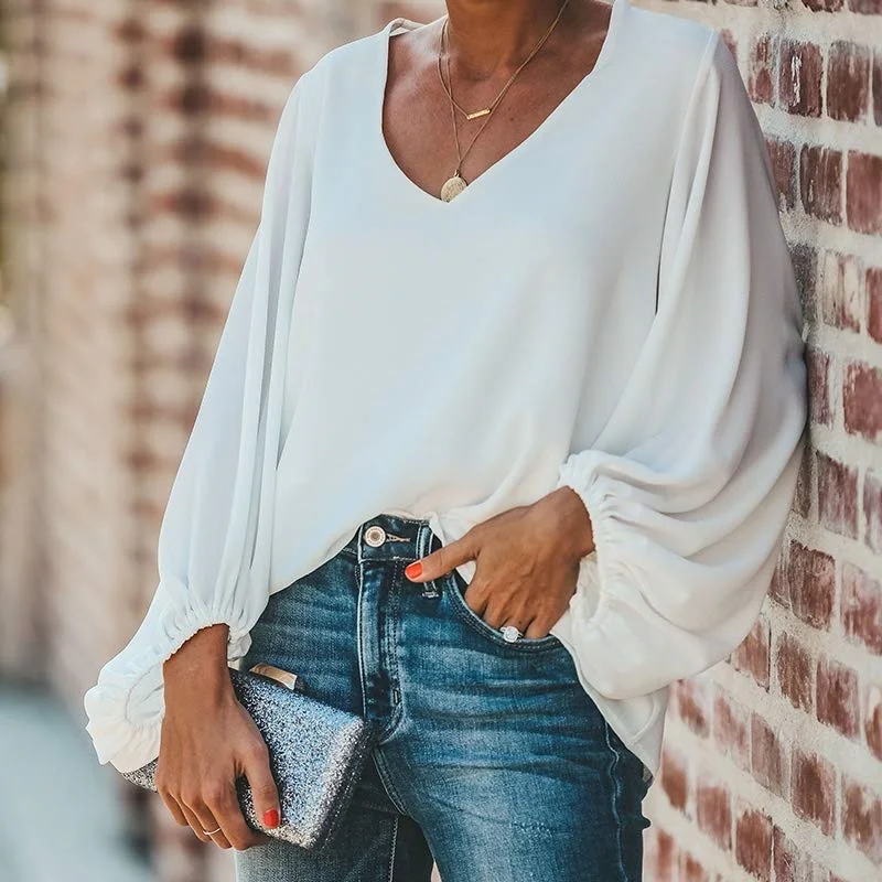WHEREISART Women Blouses Personalized Melanin Shirts V-Neck Low Cut Lantern Sleeve Loose Smooth Silk And Satins Tops Highstreet
WHEREISART Women Blouses Personalized Melanin Shirts V-Neck Low Cut Lantern Sleeve Loose Smooth Silk And Satins Tops Highstreet