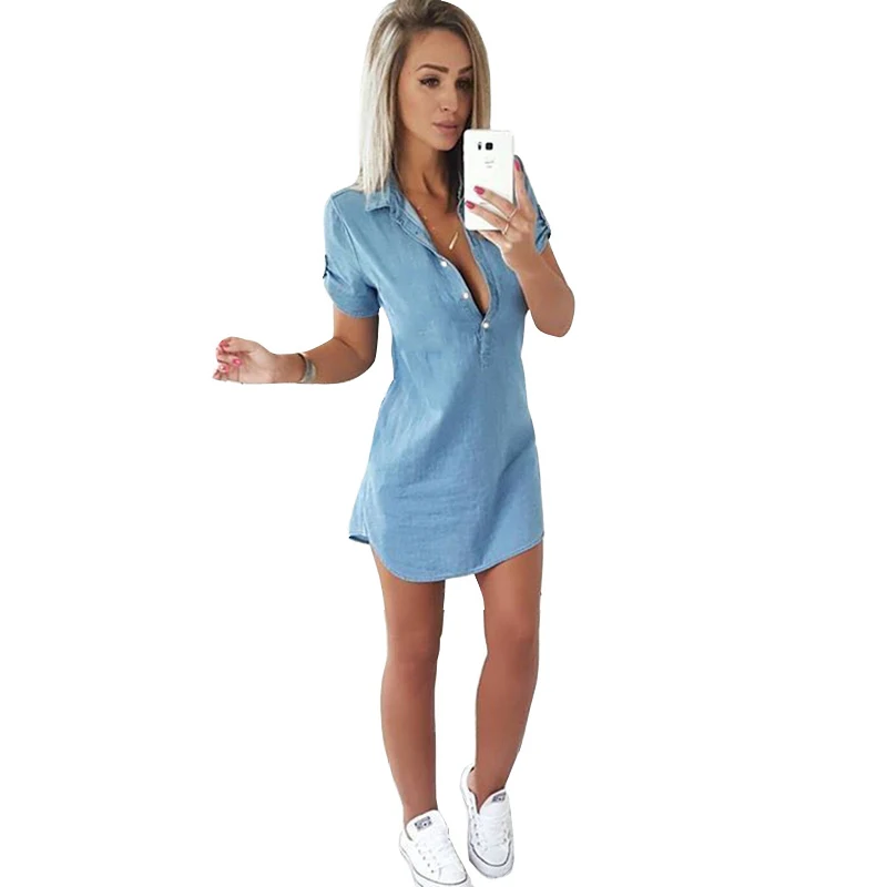 2021 Women Fashion Summer Casual Jeans Dress Short Sleeve High Quality Solid Denim Vestidos Turn Down Collar Mini Party Lady OL
2021 Women Fashion Summer Casual Jeans Dress Short Sleeve High Quality Solid Denim Vestidos Turn Down Collar Mini Party Lady OL