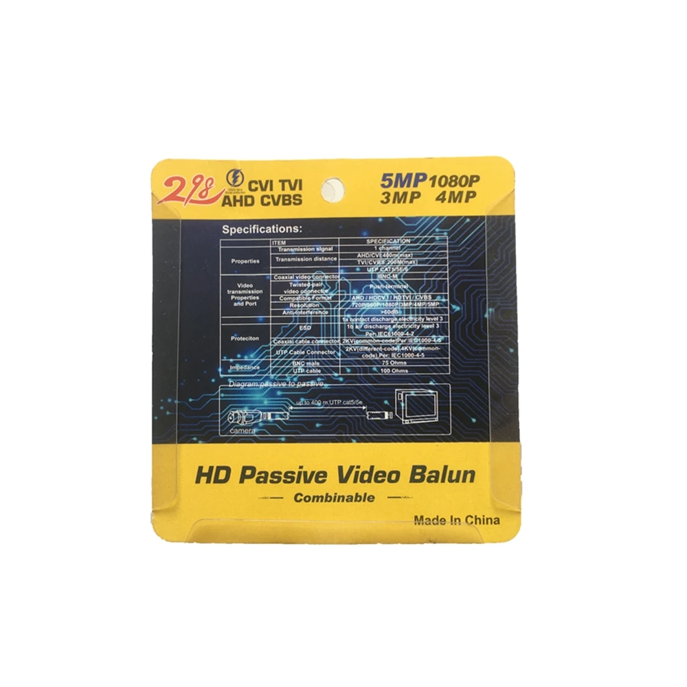HD 5MP Passive Video Balun Transmitter Transceiver Converter Video Baluns for HD AHD CVI TVI Cameras
HD 5MP Passive Video Balun Transmitter Transceiver Converter Video Baluns for HD AHD CVI TVI Cameras