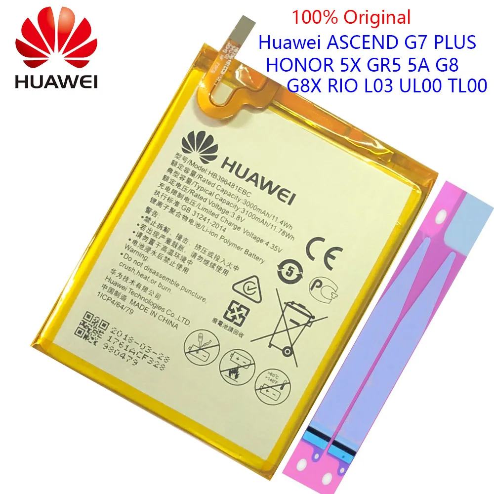 Оригинальный аккумулятор HB396481EBC литий ионный для телефона Huawei ASCEND G7 PLUS HONOR 5X G8 G8X RIO