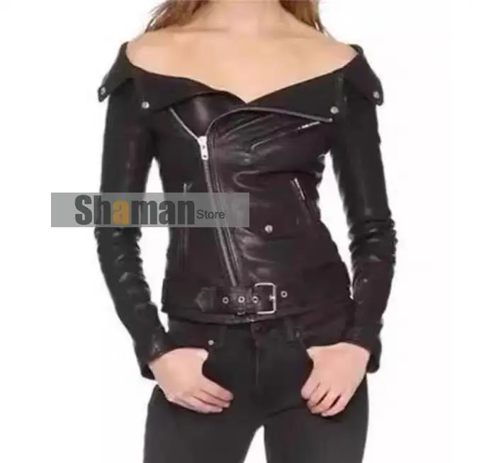 women High end vinatge style Locomotive Zipper sexy off the shoulder faux Leather Jackets Female motorcycle coat luxury jacket
women High end vinatge style Locomotive Zipper sexy off the shoulder faux Leather Jackets Female motorcycle coat luxury jacket