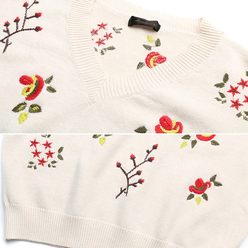 High quality women fashion V-neck sweater women top woman long sleeve warm sweaters Embroidered Knitted pullover 
High quality women fashion V-neck sweater women top woman long sleeve warm sweaters Embroidered Knitted pullover