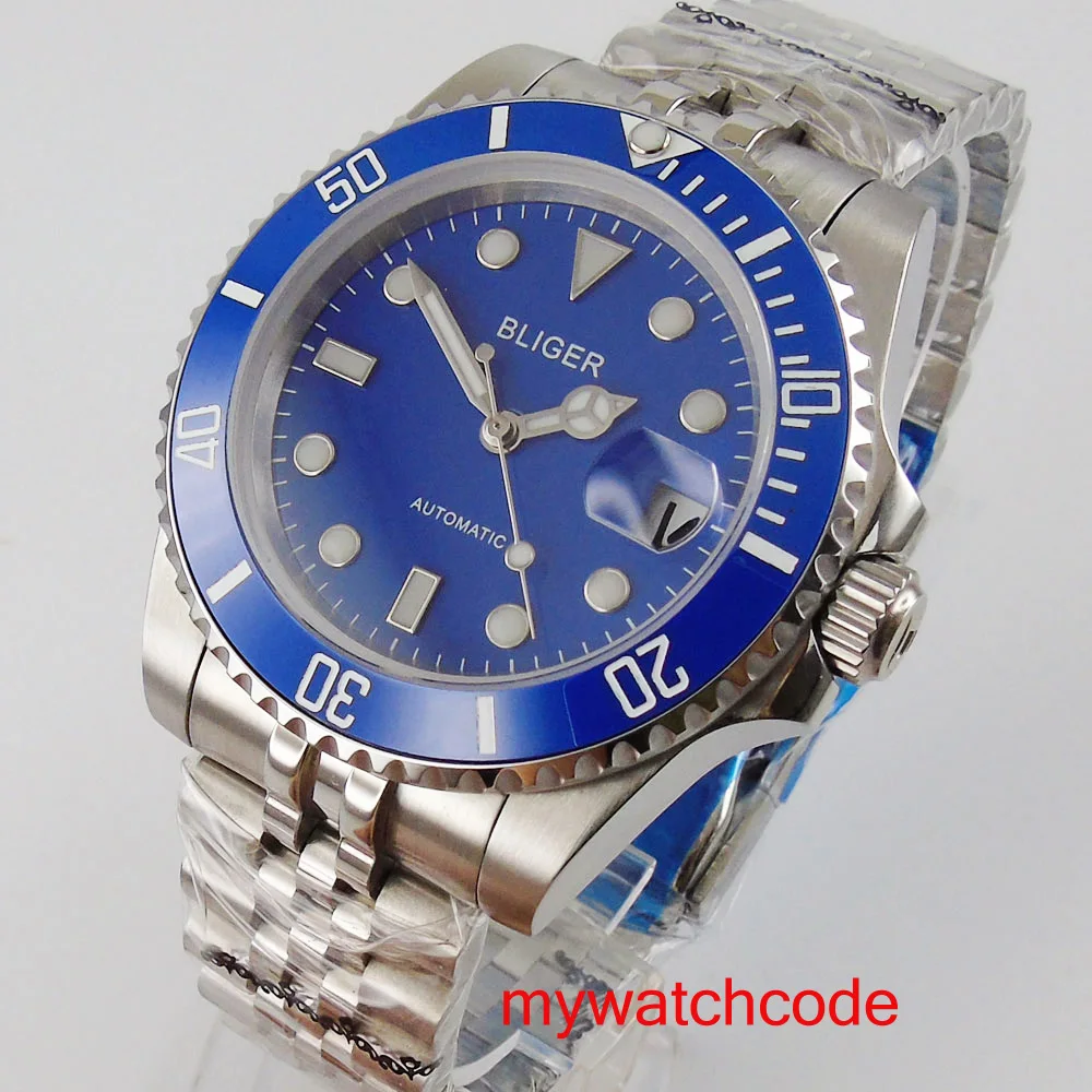

40mm BLIGER Blue dial 24 jewels Japan NH35 Automatic movement Sapphire Glass date window men watch Relogio Masculino