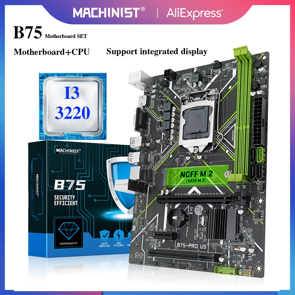 MACHINIST B75 Motherboard LGA 1155 Kit combination Inter Core I3 3220 CPU Processor NGFF M.2 SATA3 USB3.0 Micro-ATX B75-PRO US
MACHINIST B75 Motherboard LGA 1155 Kit combination Inter Core I3 3220 CPU Processor NGFF M.2 SATA3 USB3.0 Micro-ATX B75-PRO US