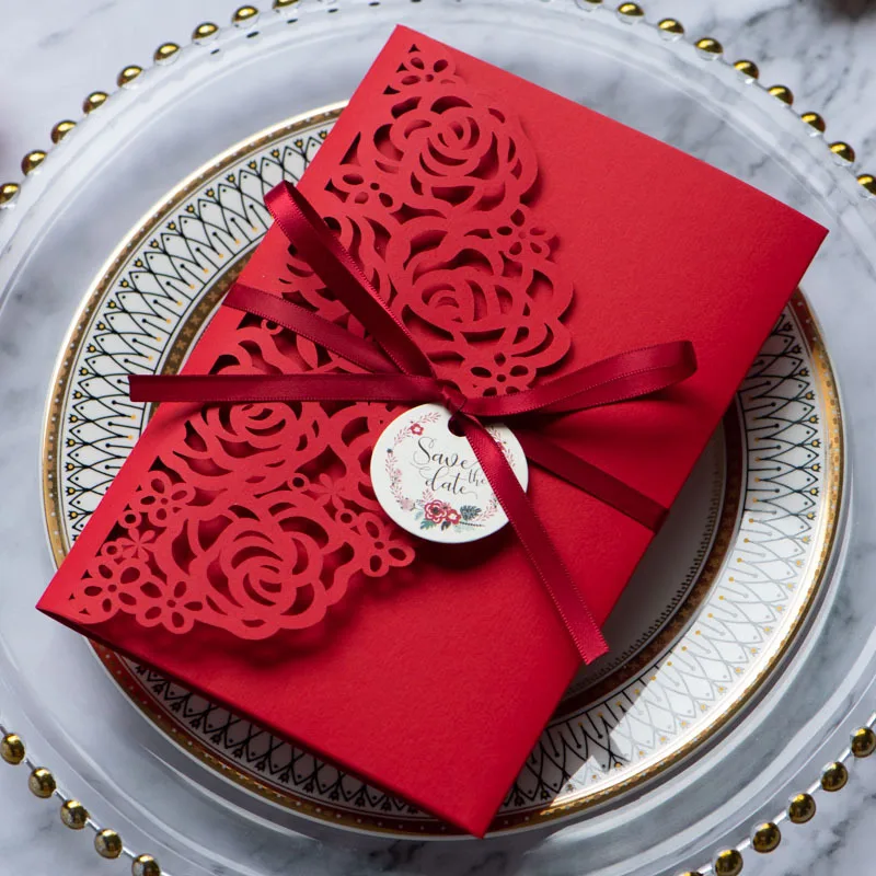 New2021 Tri-folding Lacer Cutting Invitation Cards Wedding Party Invitation Card With RSVP Card Ribbon Bow 4 Colors Customized
New2021 Tri-folding Lacer Cutting Invitation Cards Wedding Party Invitation Card With RSVP Card Ribbon Bow 4 Colors Customized