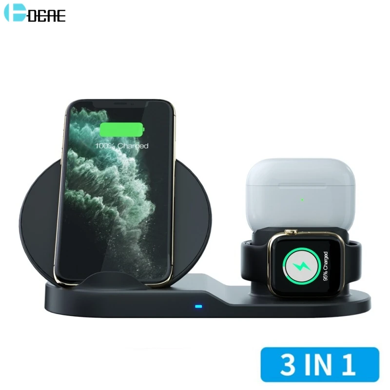 Беспроводная зарядная подставка Qi 3 в 1 10 Вт быстрая док станция для Apple Watch 5 4 2 Airpods