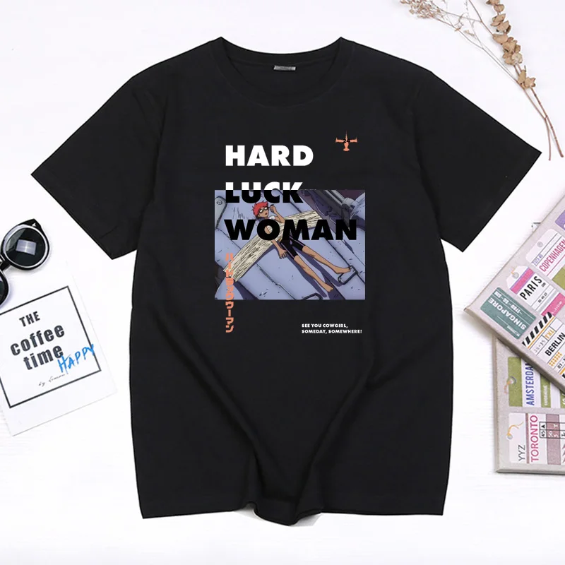 Funny 90s Anime Cowboy Bebop Hard Luck Women Printed T-shirt Fashion Spike Spiegel Graphic Men Clothing Pure Cotton Summer Tees
Funny 90s Anime Cowboy Bebop Hard Luck Women Printed T-shirt Fashion Spike Spiegel Graphic Men Clothing Pure Cotton Summer Tees