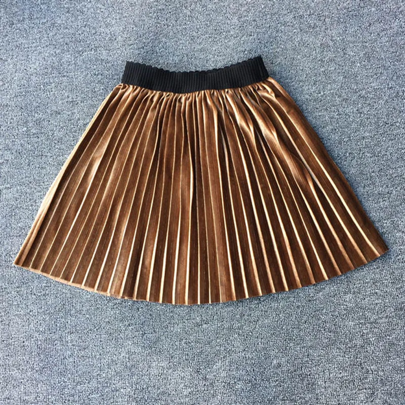 Solid Teen Girls Kids Winter Velvet Pleated Skirts Glittery Slim Midi Skirt Vintage A-Line Children Tutu Single Items | Мать и ребенок