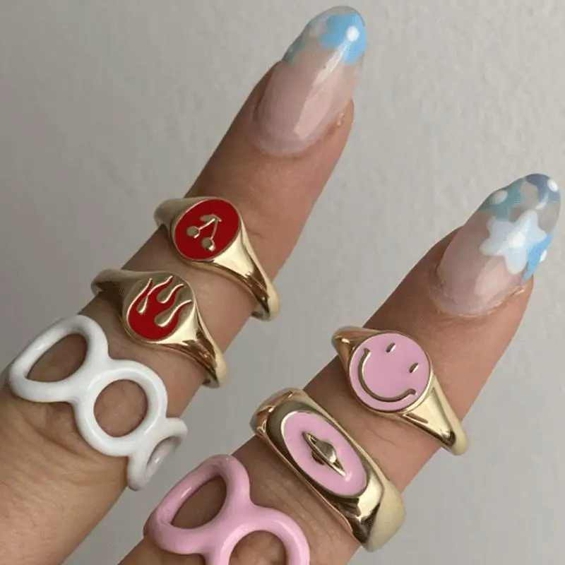 Y2K Rings Red Pink Enamel Cherry Planet Flame Decor Rings for Women Girls 00s Vintage Summer Fashion Jewelry
Y2K Rings Red Pink Enamel Cherry Planet Flame Decor Rings for Women Girls 00s Vintage Summer Fashion Jewelry