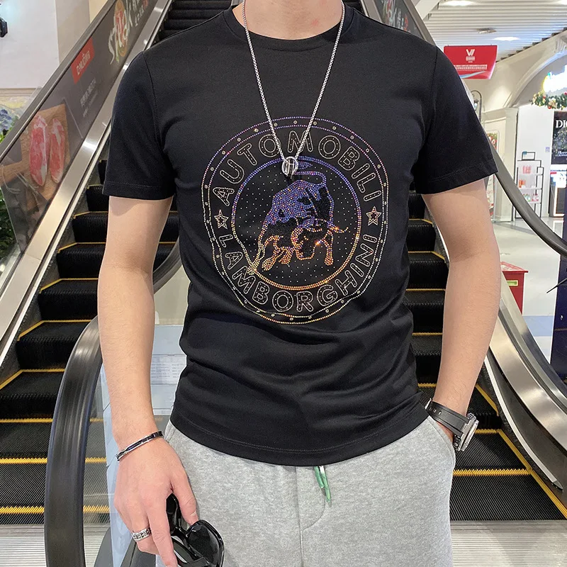 2021 Summer New T-shirt Personality Fashion Multicolor Taurus Hot Rhinestone Slim Round Neck Half Sleeve T-shirt
2021 Summer New T-shirt Personality Fashion Multicolor Taurus Hot Rhinestone Slim Round Neck Half Sleeve T-shirt