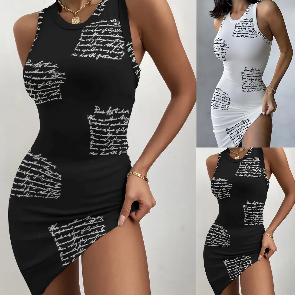 Women Letter Printed Black White Bodycon Sundress Dress Mini Sexy Ladies Sleeveless Female Summer Dress Round Neck Dress
Women Letter Printed Black White Bodycon Sundress Dress Mini Sexy Ladies Sleeveless Female Summer Dress Round Neck Dress