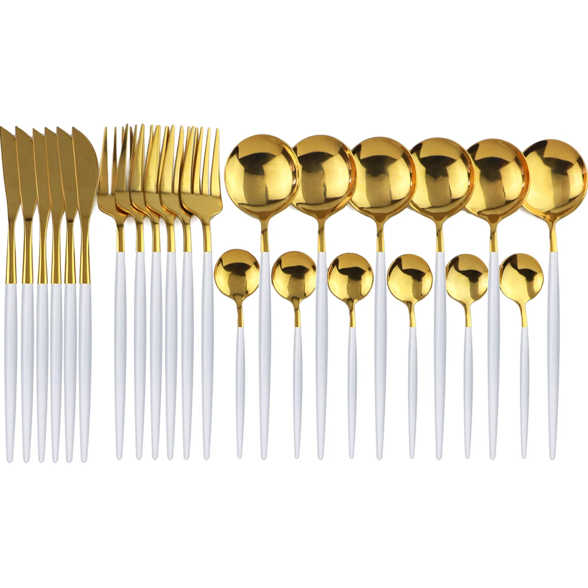 24Pcs Stainless Steel Cutlery Set White Gold Dinnerware Mirror Silverware Black Knife Fork Spoon Flatware Set Dinner Tableware
24Pcs Stainless Steel Cutlery Set White Gold Dinnerware Mirror Silverware Black Knife Fork Spoon Flatware Set Dinner Tableware