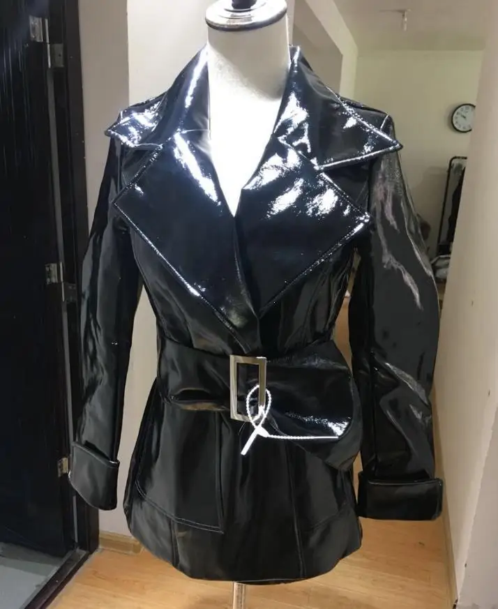 Крутые Куртки из искусственной кожи с отложным воротником для женщин свободный