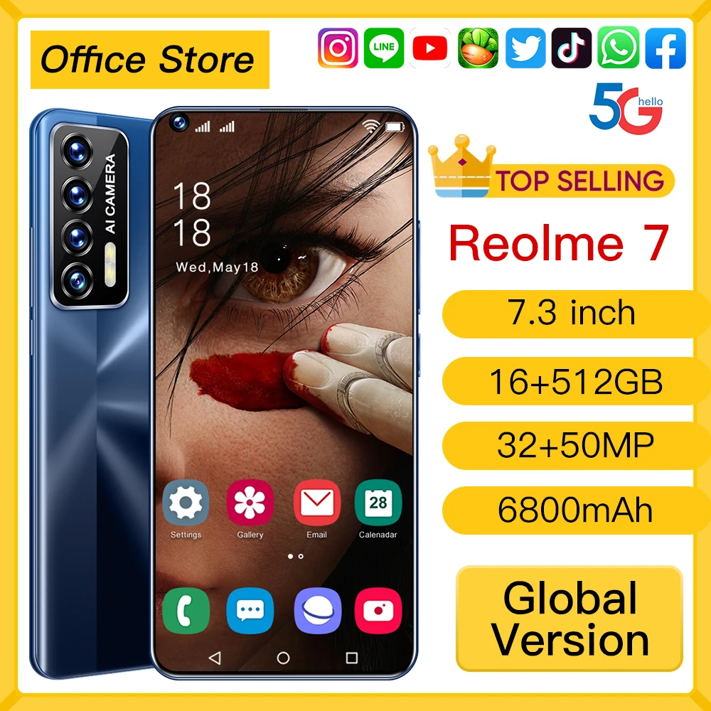 Mobile Phone 5G Reolme 7 16GB 1T Qualcomm 888 6800mAh Global Version 7.3 " Android 11.0 Newest Dual SIM Card Smartphone GPS WiFi
Mobile Phone 5G Reolme 7 16GB 1T Qualcomm 888 6800mAh Global Version 7.3 " Android 11.0 Newest Dual SIM Card Smartphone GPS WiFi