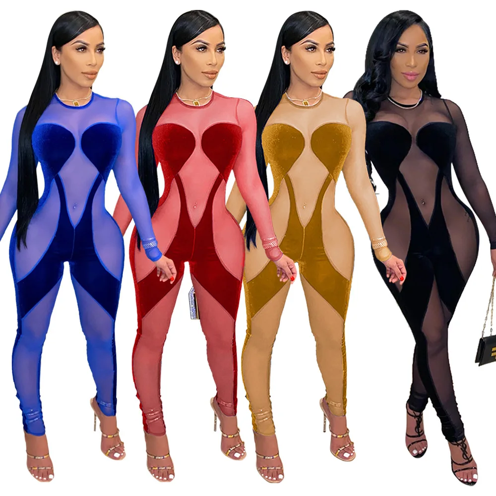 Jumpsuit ladies one sexy party club outfit full set of velvet mesh see-through patchwork top 2021 new jumpsuit
Jumpsuit ladies one sexy party club outfit full set of velvet mesh see-through patchwork top 2021 new jumpsuit