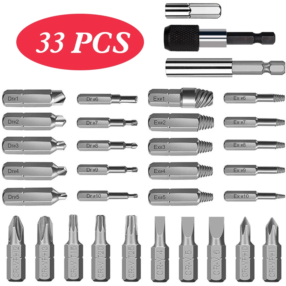 Profession 33Pcs HSS Damaged Screw Extractor Set For Broken Screw Broken Bolt Extractor Screw Remover Kits
Profession 33Pcs HSS Damaged Screw Extractor Set For Broken Screw Broken Bolt Extractor Screw Remover Kits