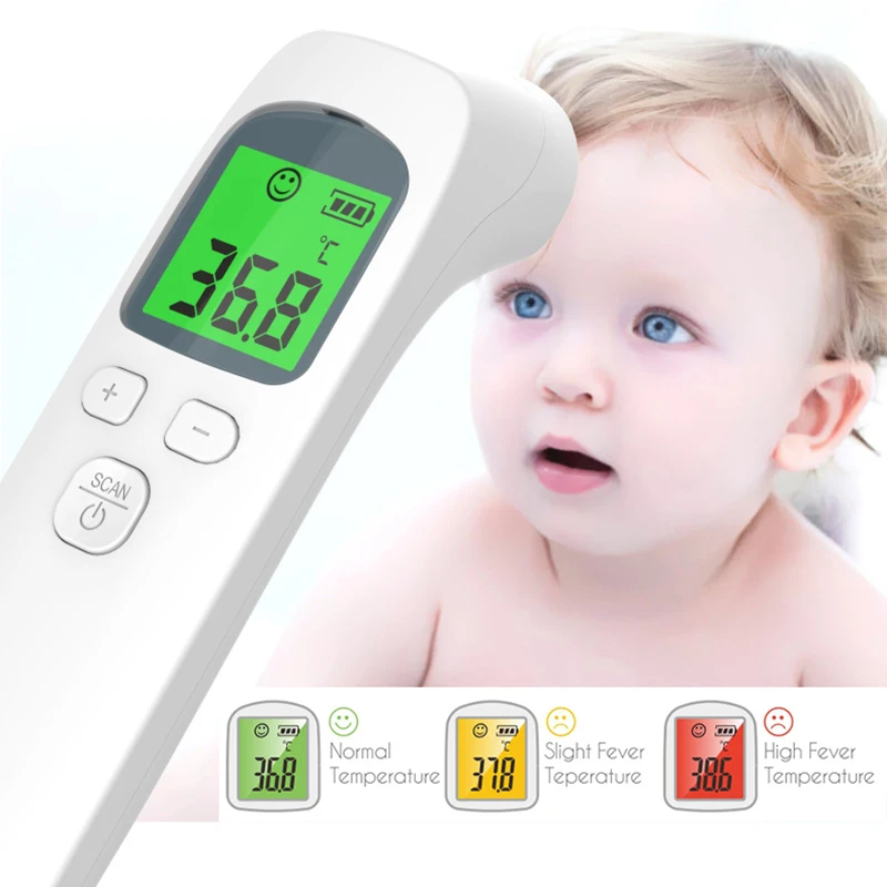 

Infrared Forehead Digital Thermometer Gun IR Laser Non Contact Thermometer with 3 Color Backlight Display for Baby Adults