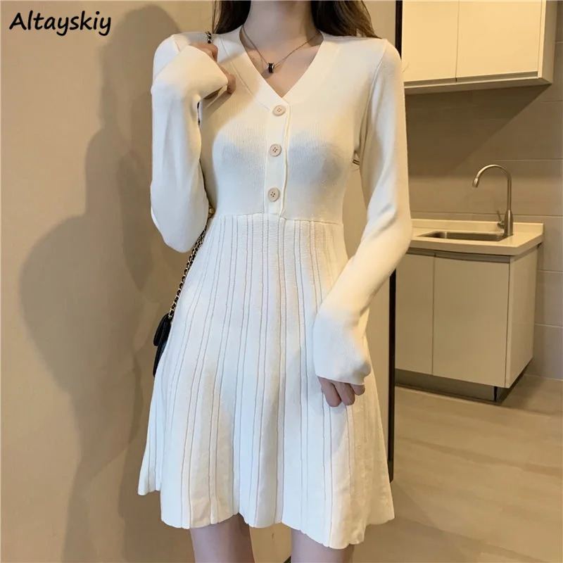 Women Long Sleeve Dresses Solid Knitted A-line High Waist Slim Temper Tender Trendy Leisure Streetwear Elegant V-neck Teens Sexy
Women Long Sleeve Dresses Solid Knitted A-line High Waist Slim Temper Tender Trendy Leisure Streetwear Elegant V-neck Teens Sexy