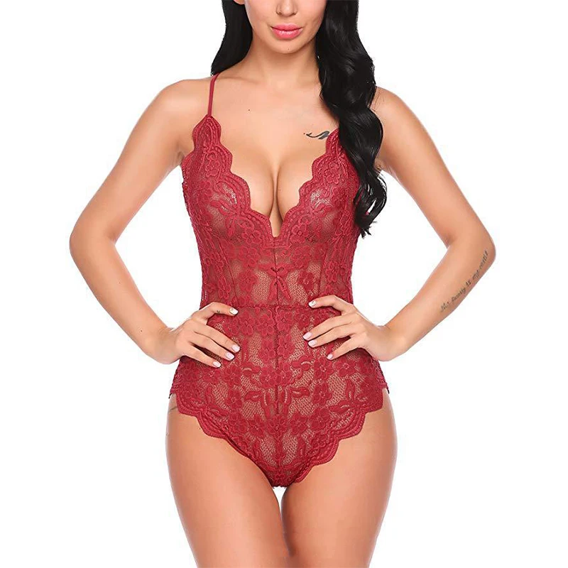 Hot sell Sexy Jumpsuit Thong Lace Leotard Women's Halter Transparent One-piece Swimsuit | Спорт и развлечения