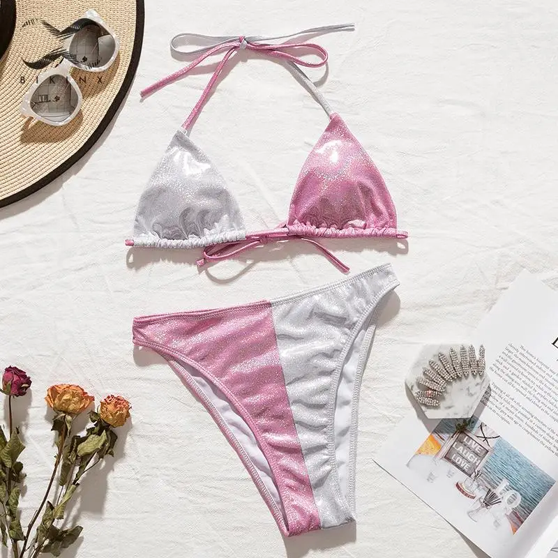 Лоскутный купальный костюм бикини с высокой талией 2019 Mujer High cut одежда для